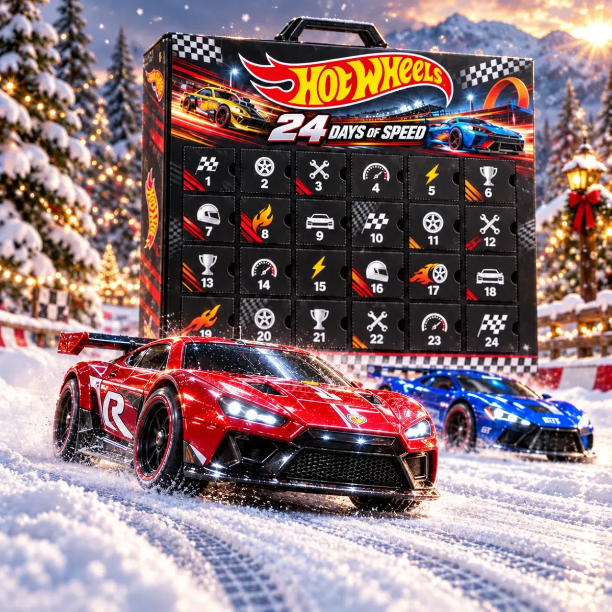 Hot Wheels 3D Racing Car Advent Calendar, 24-Day Christmas Countdown Surprise Gift for Car Enthusiasts and Collectors