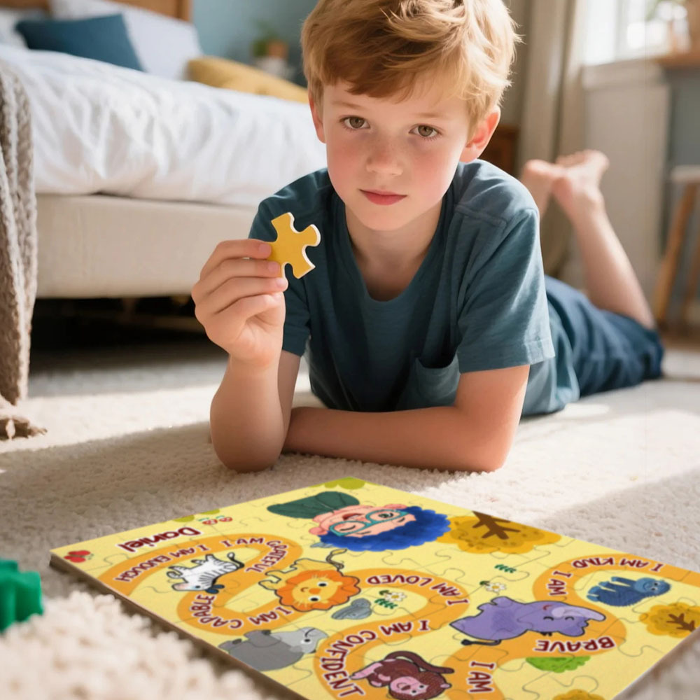 Personalized Puzzle Gift For Children Custom Name Affirmation I Am Puzzle with 5 Background Style Back to School Gift for Kids & Grandson - Get Photo Blanket