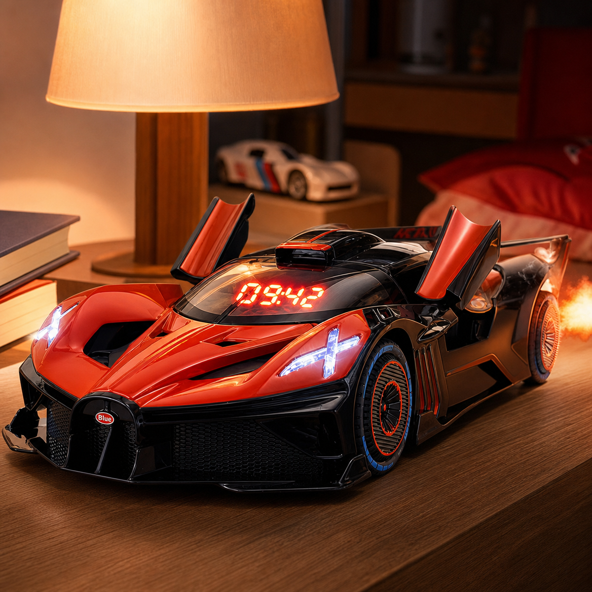Hypercar Alarm Clock with Engine Sound, Exhaust Effect & LED Lights Collectibles and Decor Gift