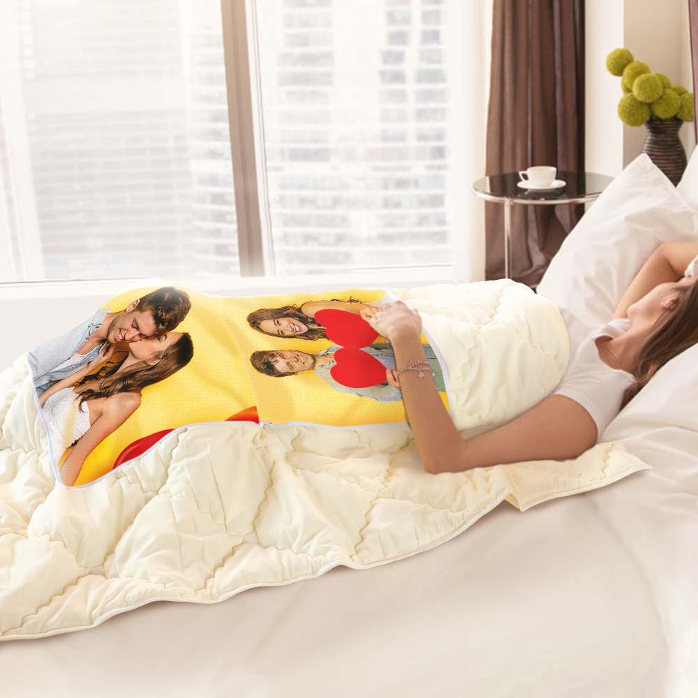 Custom Couple Photo Quillow - Multifuctional Throw Pillow and Quilt 2 in 1 - 47.25"x55.10"