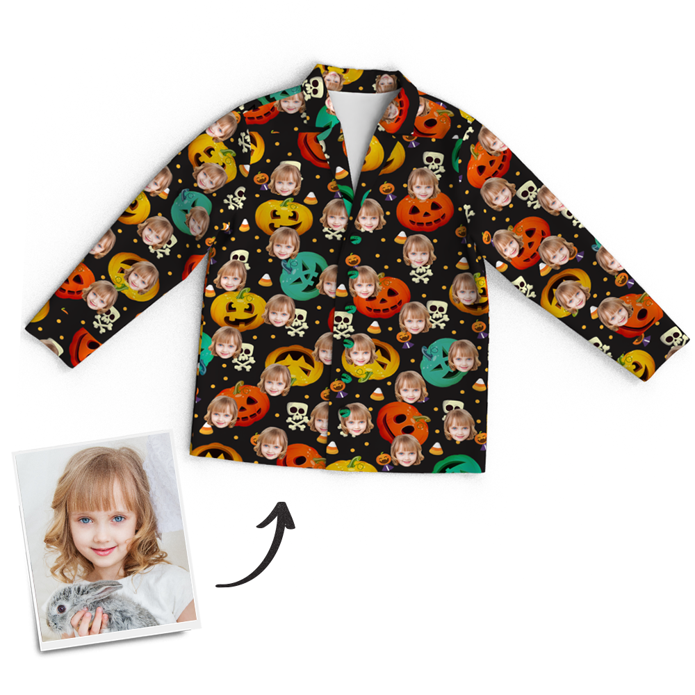 Custom Face Pumpkin Skeleton Pajamas Halloween For Children - Get Photo Blanket