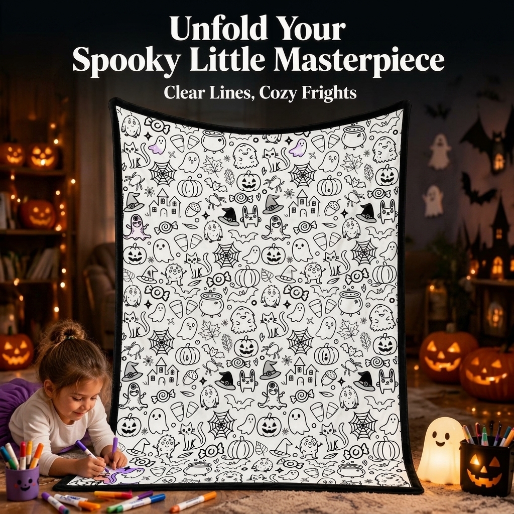 Halloween DIY Drawing Blanket – Creative Art Blanket for Kids & Adults, Spooky Halloween Activity Gift