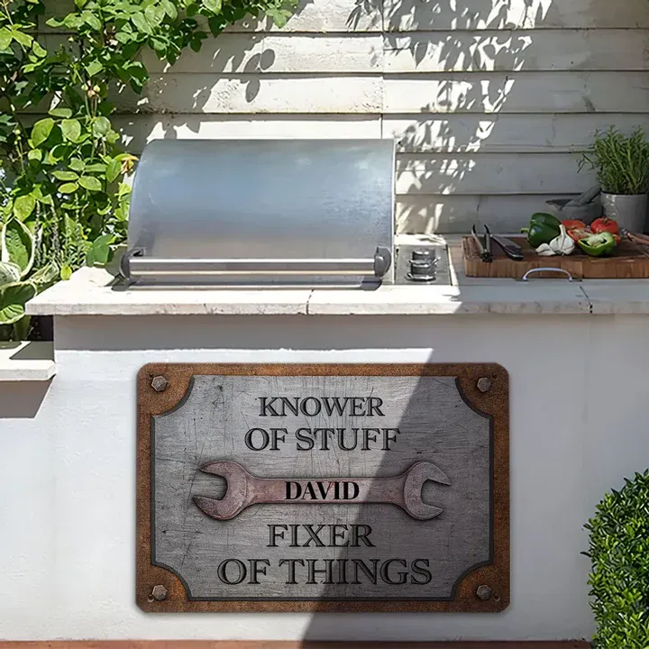 Custom Rectangular Iron Sign, Personalized Knower of Stuff Garage Decor, Creative Gift for DIY Fixer - Get Photo Blanket