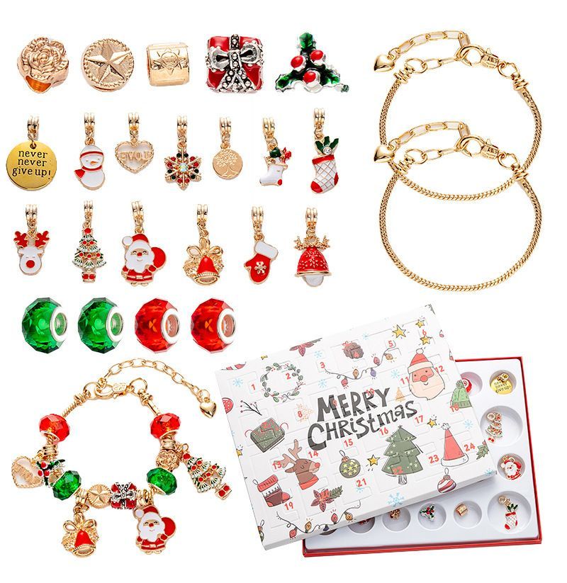 Christmas Princess Advent Calendar Bracelet 24 Days of Christmas Countdown Calendar Jewellery Blind Box, DIY Jewelry Making Kit with Charm Beads, DIY Christmas Bracelet Gifts for Girls