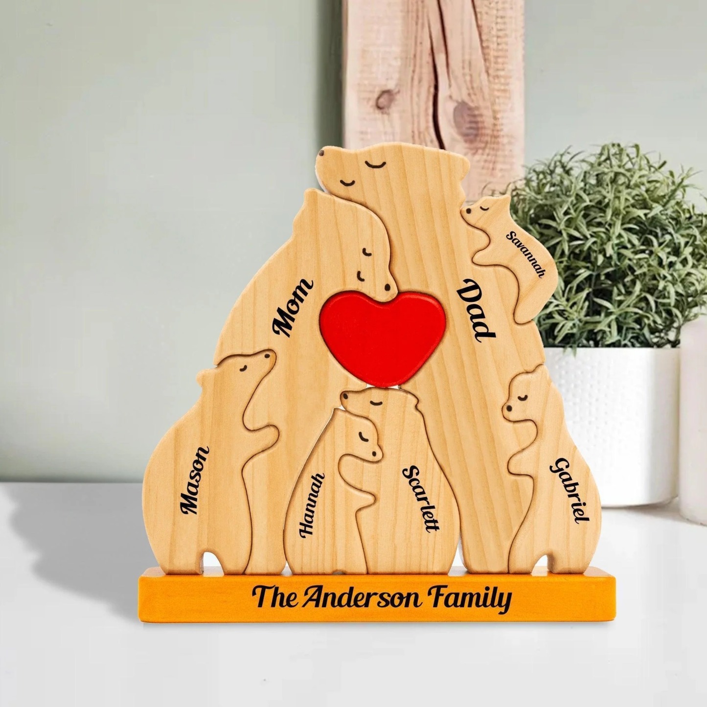 Personalized Wooden Bears Family, Bear Shaped Wood Puzzle with Custom Name- Gift for Mother's Day, Thanksgiving, Christmas