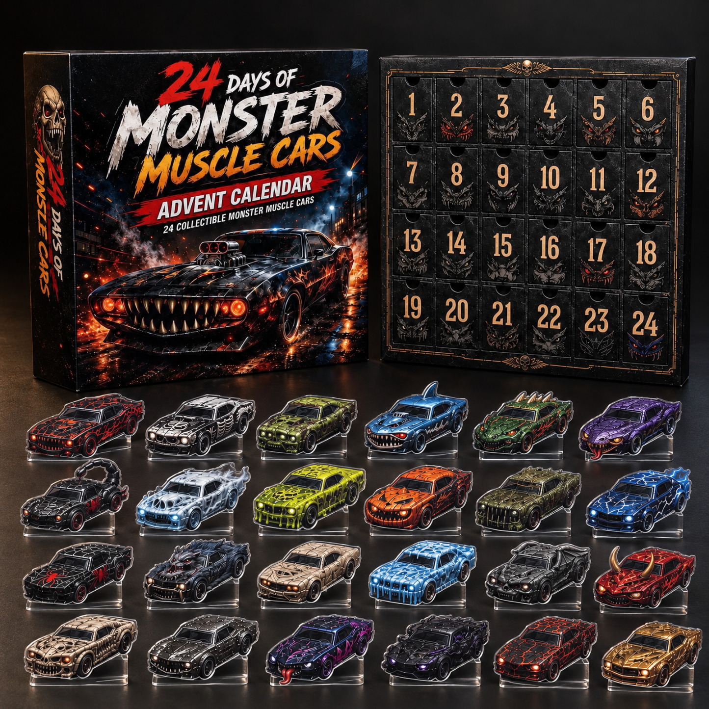 Classic American Vintage Cars Acrylic Christmas Advent Calendar – 24-Day Car Model Countdown Collectible Gift - Get Photo Blanket