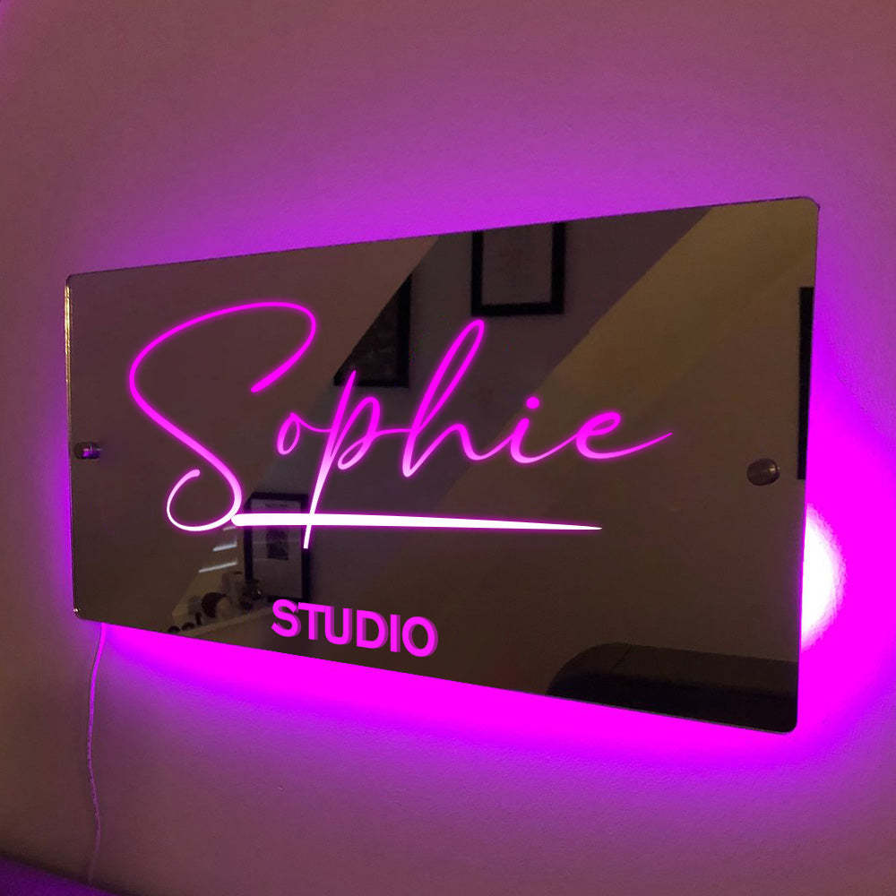 Personalized Name Mirror Sign Custom LED illuminated Light-Up Bedroom Sign Romantic Presents