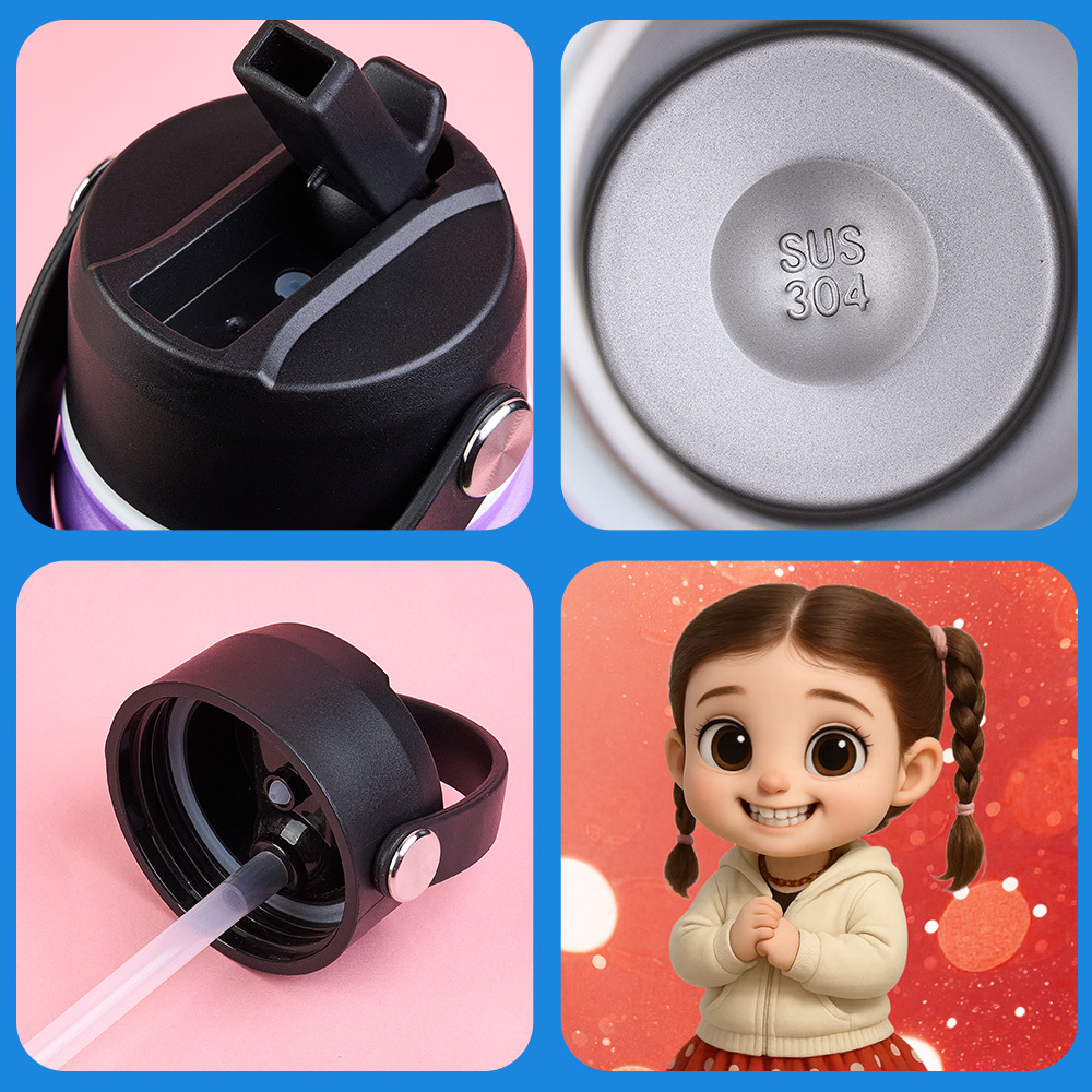 Custom Name Cartoon Kid Water Bottle, Stainless Steel Cup Birthday Gift for Kids - Get Photo Blanket