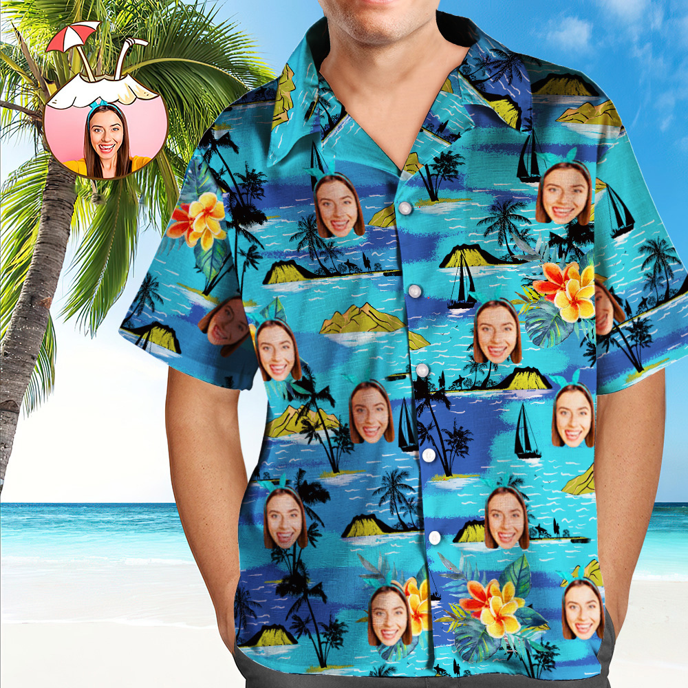 Custom Hawaiian Shirts With Kid Face Mountains Personalized Aloha Beach Shirt Gift For Dad - Get Photo Blanket