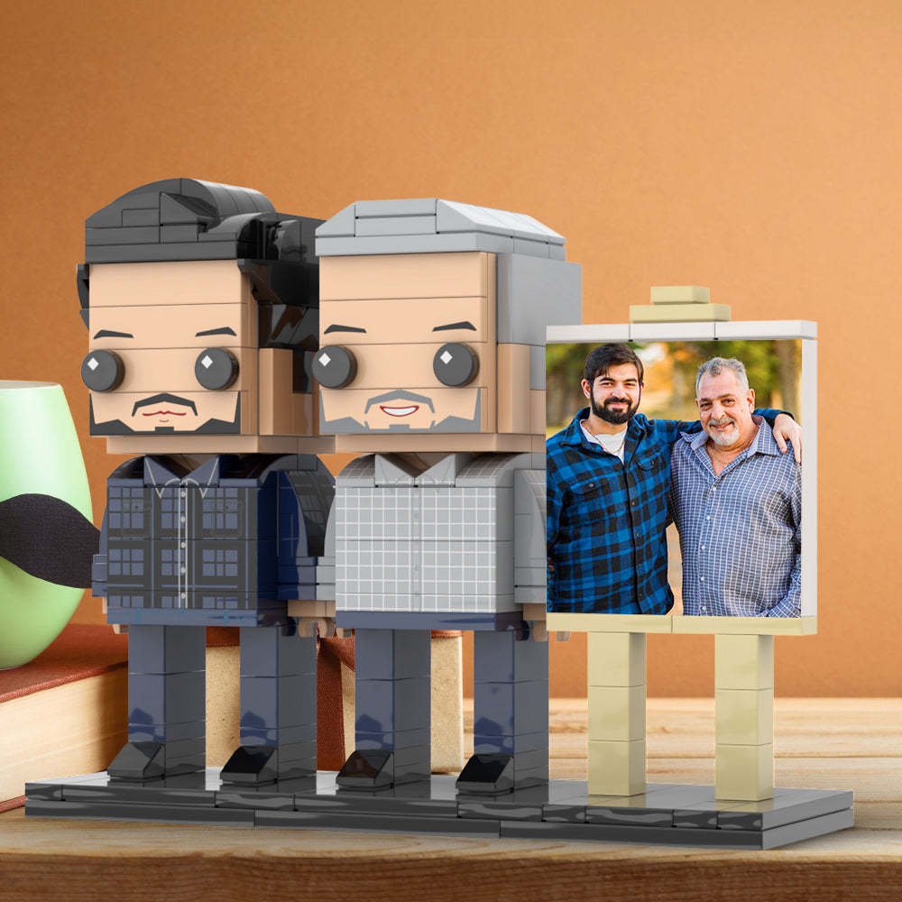 Full Body Customizable 2 People Father And Son Photo Frame Personalized Custom Brick Figures Small Particle Block Toy Personalized For Father's Day - Get Photo Blanket