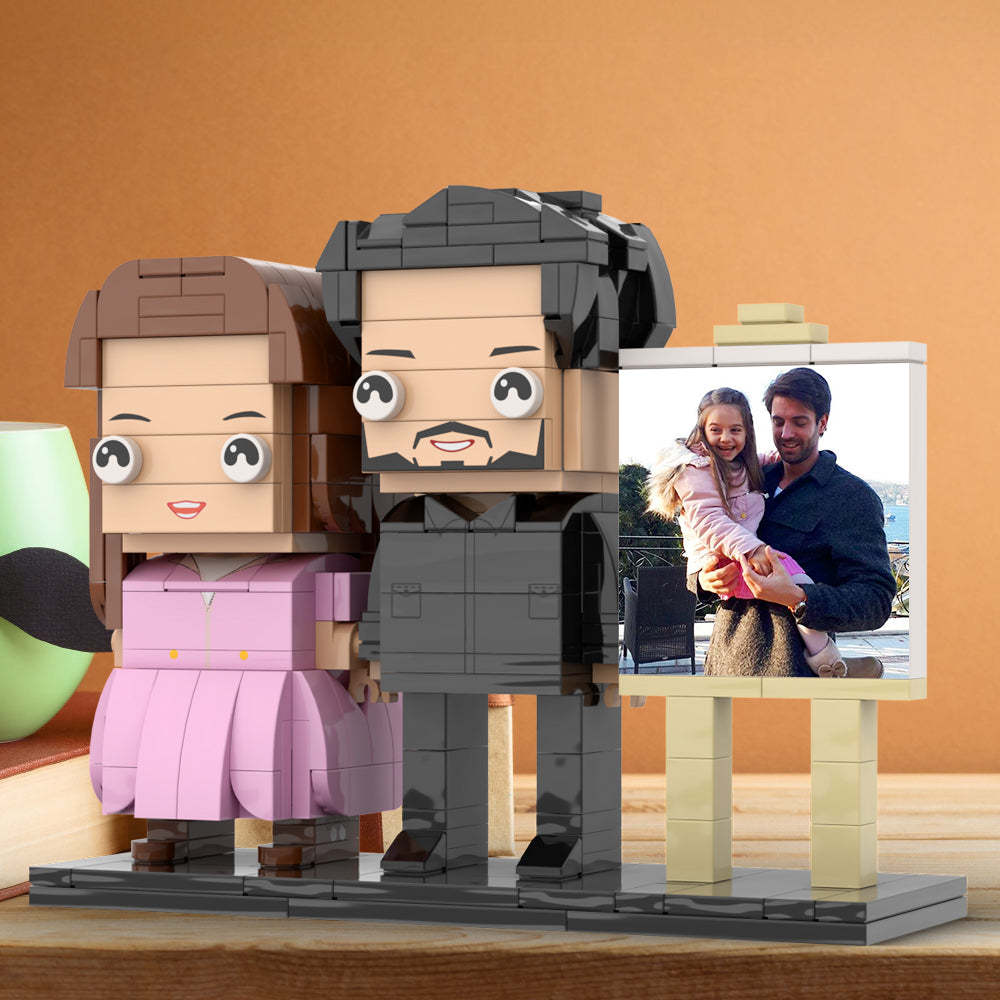 Full Body Customizable 2 People Dad Holding His Daughter In His Arm Photo Frame Personalized Custom Brick Figures Small Particle Block Toy Personalized For Father's Day - Get Photo Blanket