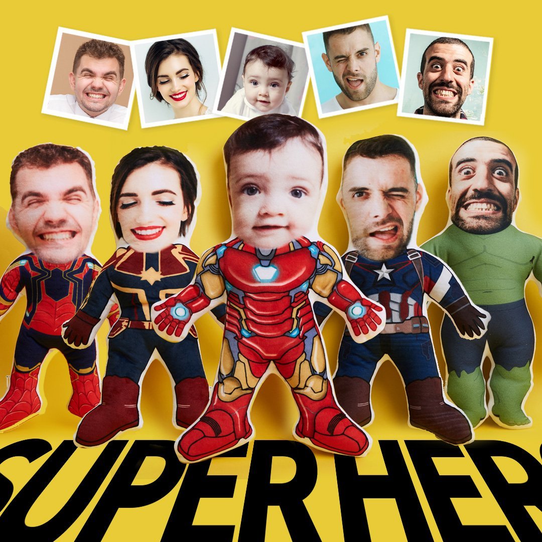 Personalized Photo My face on Pillows Custom Minime Dolls Gag Gifts Toys Marvel DC Super Hero Costumes