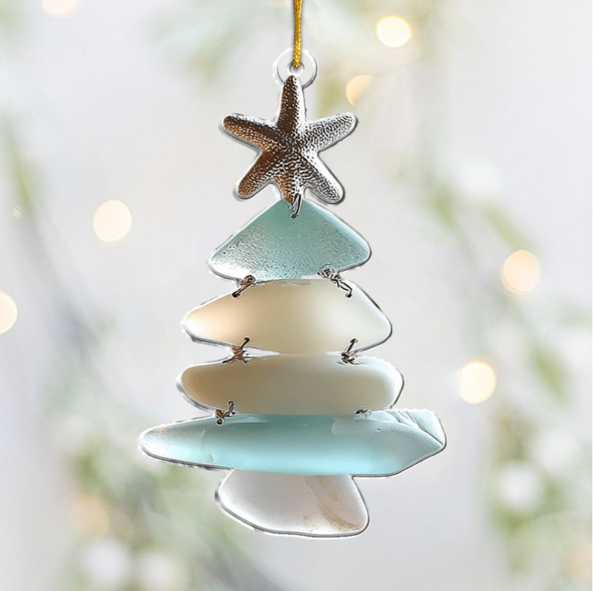 Family Sea Glass Christmas Tree - Personalized Family Ornament