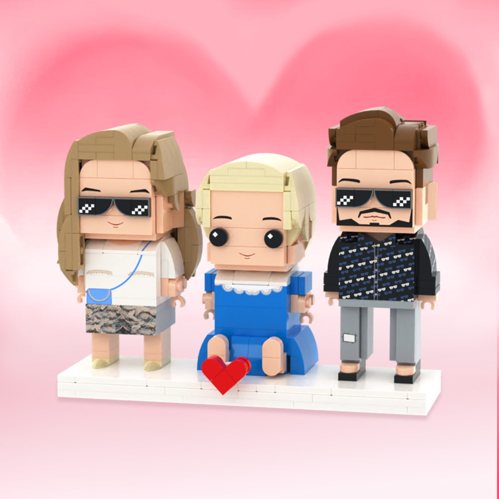 Personalized Full Body 3 People Brick Figures Custom Sitting Brick Figures Universal Interlocking Plastic Toy Christmas Gift - Get Photo Blanket