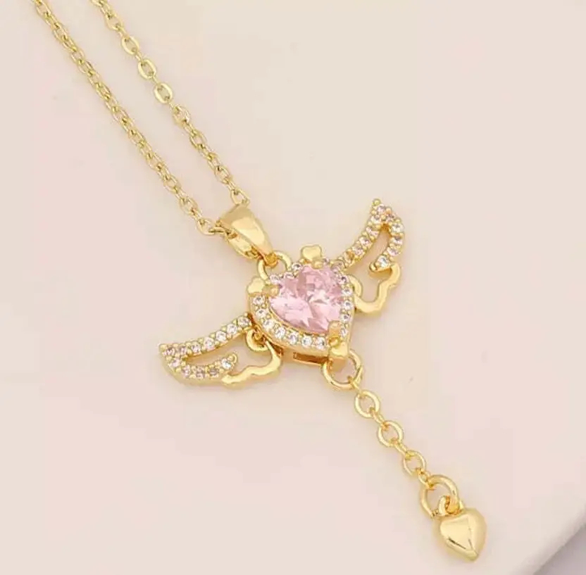 Winnifred Anti Tarnish Stainless Steel Silver Diamond Flying Angelwing Necklace Crystal Gold-plated Plated Stainless Steel Necklace - Get Photo Blanket