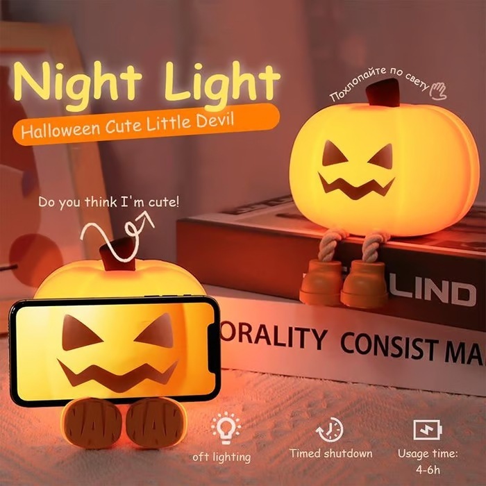 Pumpkin Pat Light Halloween Gift Creative Phone Holder Bedroom Atmosphere Sleep Night Light Cute Desktop Decoration - Get Photo Blanket