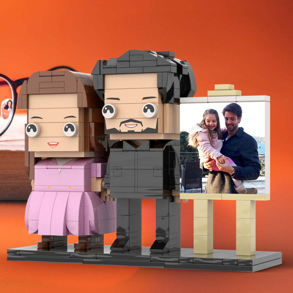 Full Body Customizable 2 People Dad Holding His Daughter In His Arm Photo Frame Personalized Custom Brick Figures Small Particle Block Toy Personalized For Father's Day - Get Photo Blanket