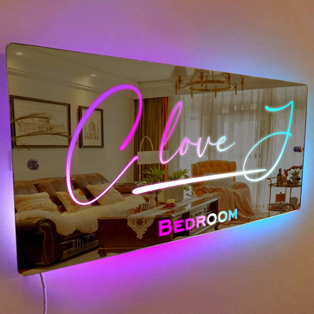 Personalized Name Mirror Sign Custom LED illuminated Light-Up Bedroom Sign Romantic Presents