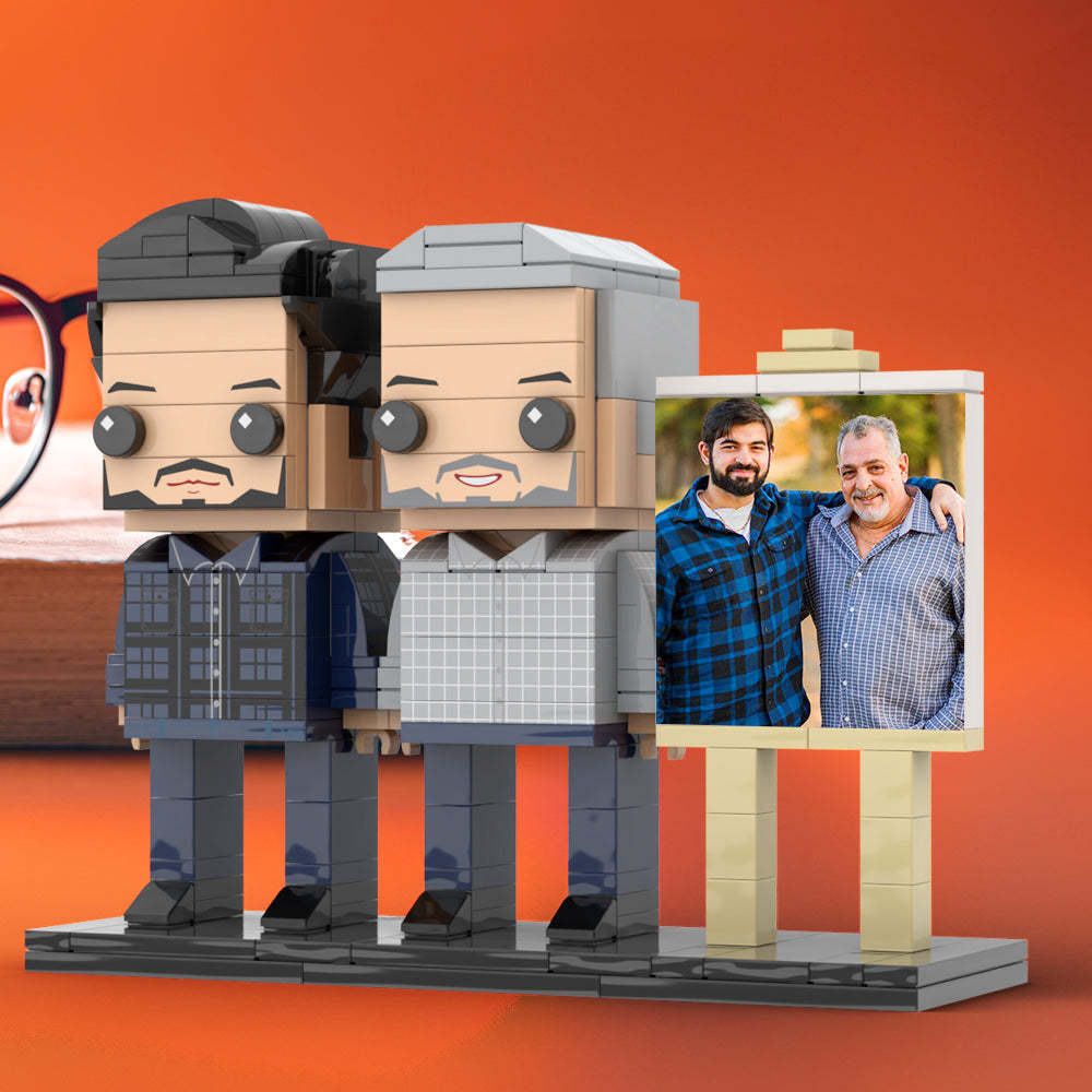 Full Body Customizable 2 People Father And Son Photo Frame Personalized Custom Brick Figures Small Particle Block Toy Personalized For Father's Day - Get Photo Blanket