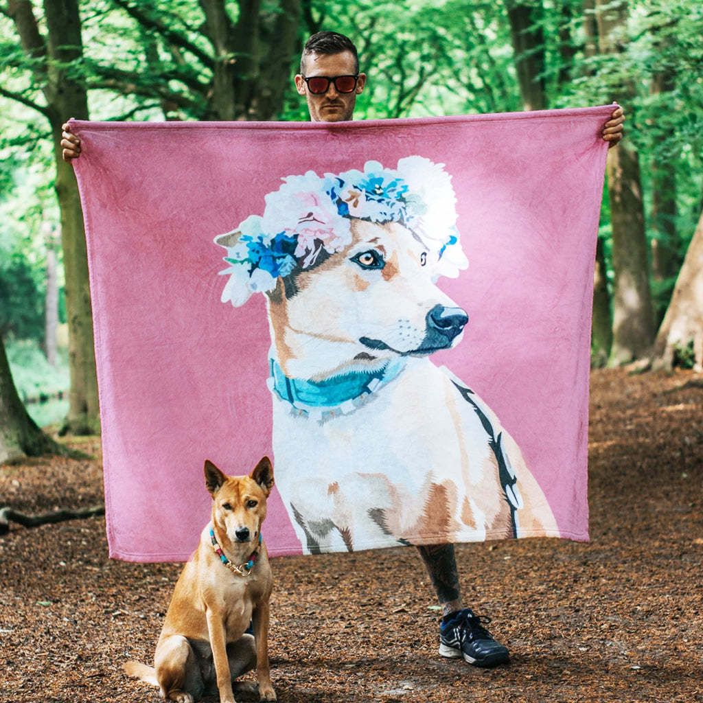 Custom Dog Blankets Personalized Pet Photo Blankets Painted Art Portrait Fleece Blanket