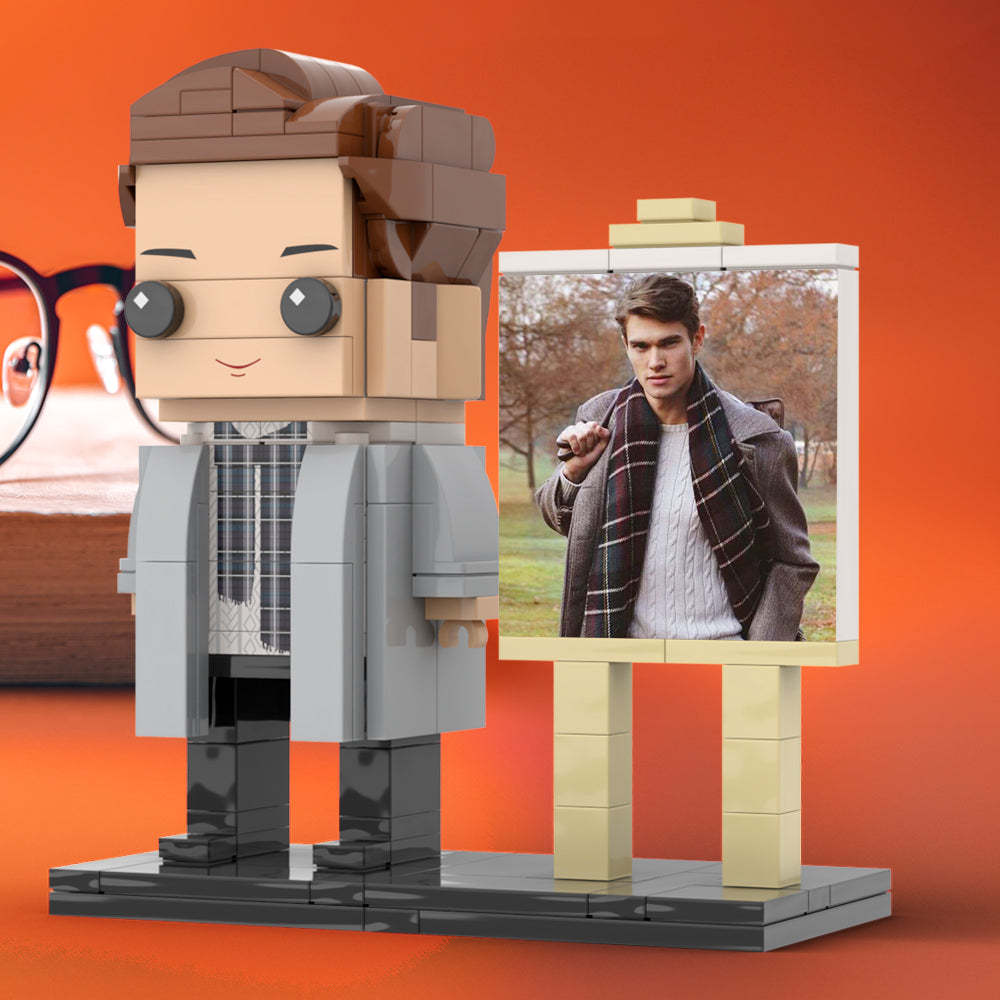 Full Body Customizable 1 Person Stylish Young Daddy With Scarf Custom Brick with Frame Figures Small Particle Block Toy Brick Me Figures For Father's Day - Get Photo Blanket