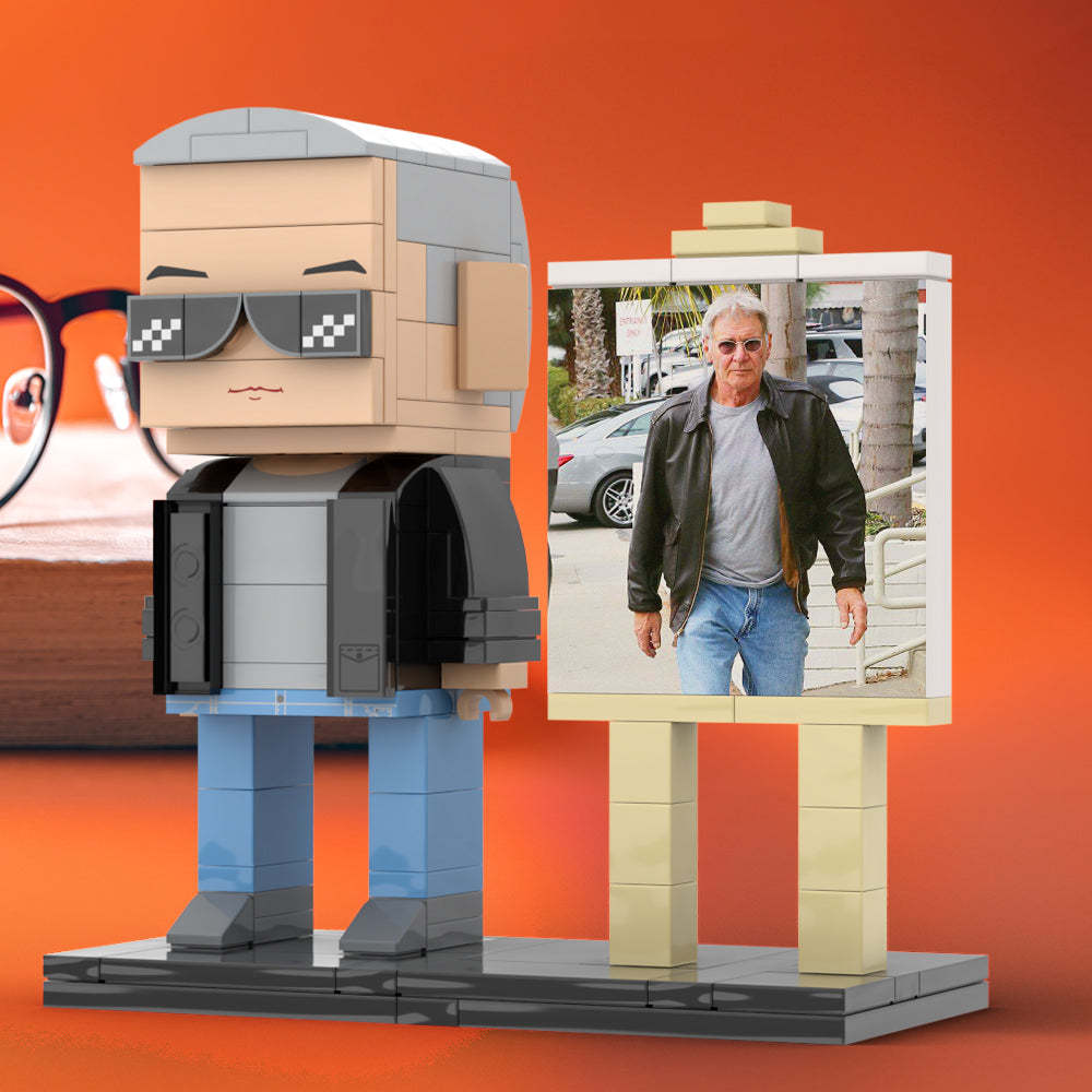 Full Body Customizable 1 Person Cool Grey Hair Daddy Street Photo With Classic Outfit Custom Brick with Frame Figures Small Particle Block Toy Brick Me Figures For Father's Day - Get Photo Blanket