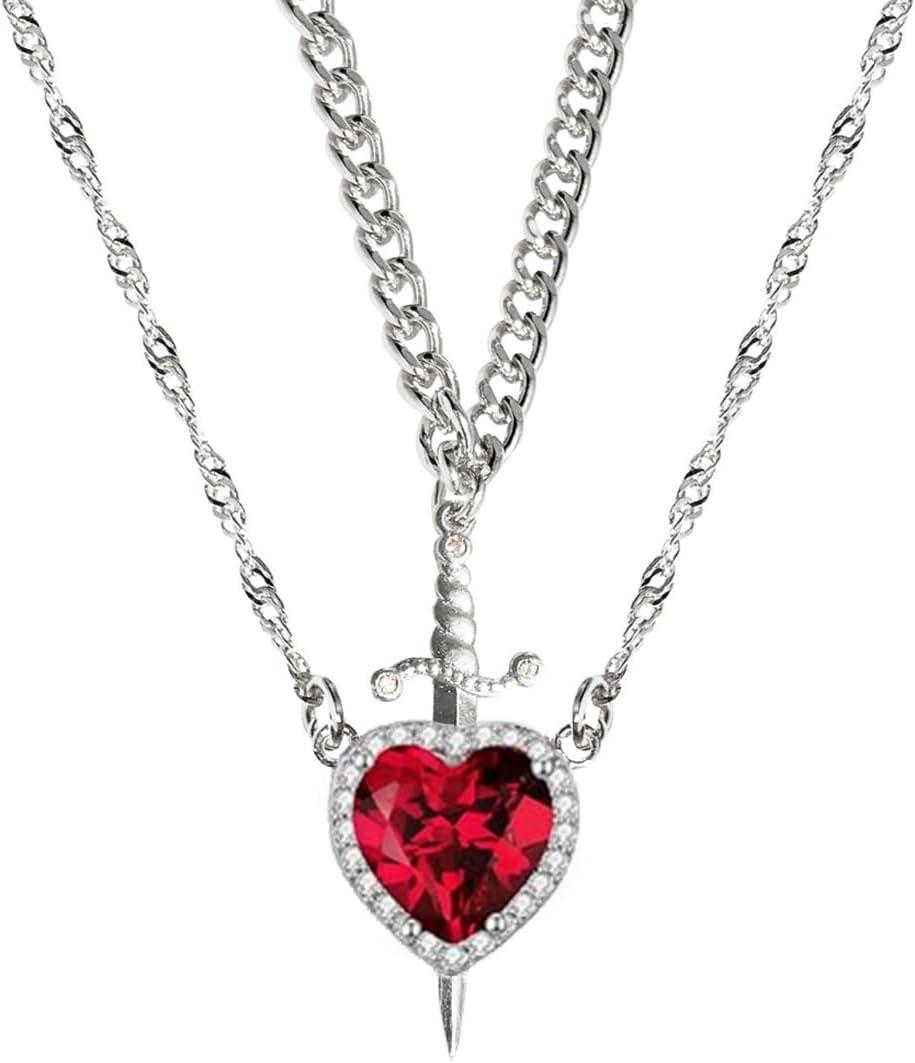 Heart Sword Necklace For Couples Stainless Steel Twist Water Wave Chain Cuban Chain Dainty Trendy Matching Sword And Heart Necklace Set Jewelry Gift - Get Photo Blanket