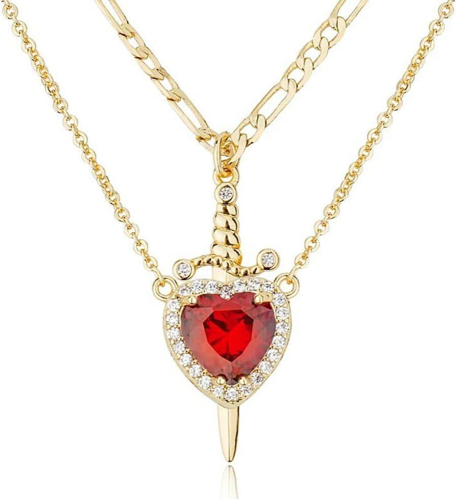 Heart Sword Necklace For Couples Stainless Steel Twist Water Wave Chain Cuban Chain Dainty Trendy Matching Sword And Heart Necklace Set Jewelry Gift - Get Photo Blanket