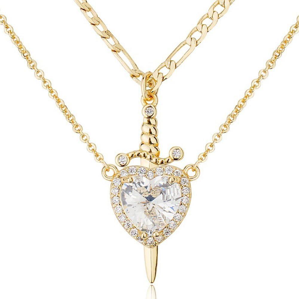 Heart Sword Necklace For Couples Stainless Steel Twist Water Wave Chain Cuban Chain Dainty Trendy Matching Sword And Heart Necklace Set Jewelry Gift - Get Photo Blanket