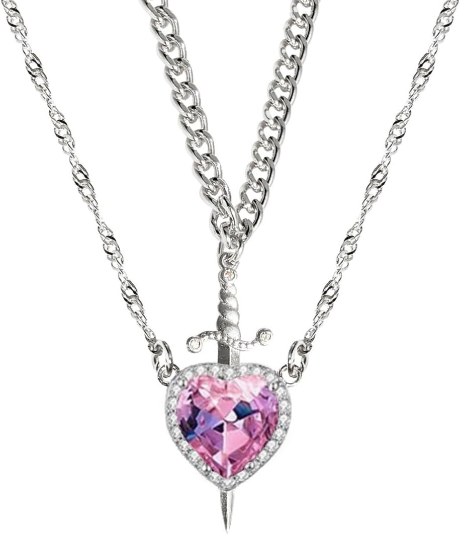 Heart Sword Necklace For Couples Stainless Steel Twist Water Wave Chain Cuban Chain Dainty Trendy Matching Sword And Heart Necklace Set Jewelry Gift - Get Photo Blanket