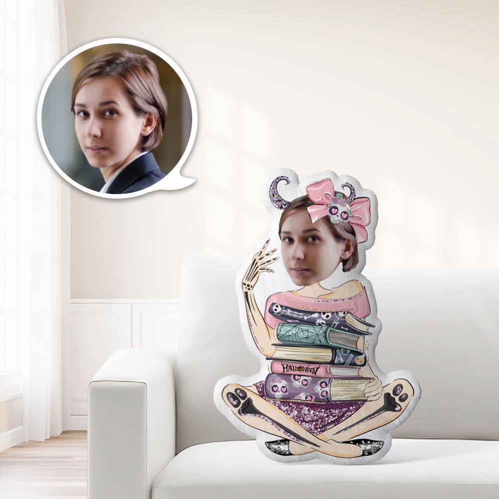 Photo Pillow Face Pillow Personalized Pillow Custom Pillow Minime Pillow Doll Girl Holding Book Halloween