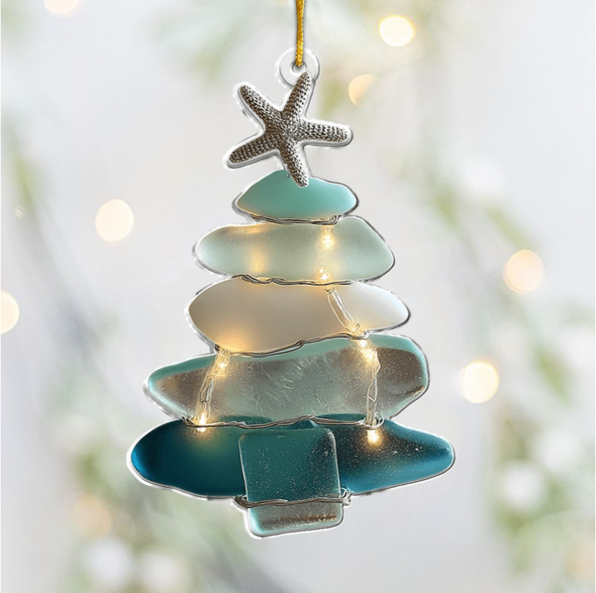Family Sea Glass Christmas Tree - Personalized Family Ornament
