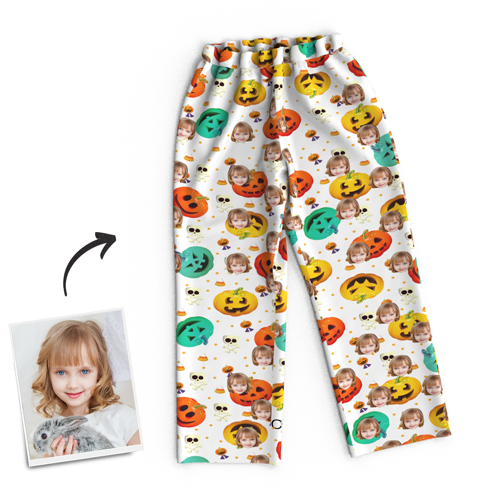 Custom Face Pumpkin Skeleton Pajamas Halloween For Children - Get Photo Blanket