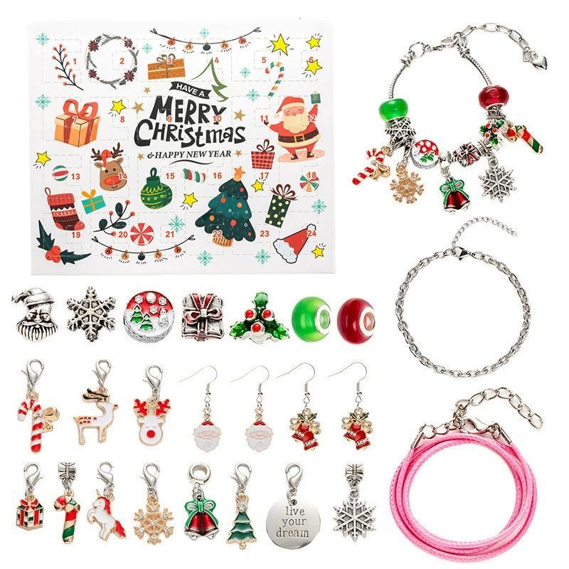 Christmas Princess Advent Calendar Bracelet 24 Days of Christmas Countdown Calendar Jewellery Blind Box, DIY Jewelry Making Kit with Charm Beads, DIY Christmas Bracelet Gifts for Girls