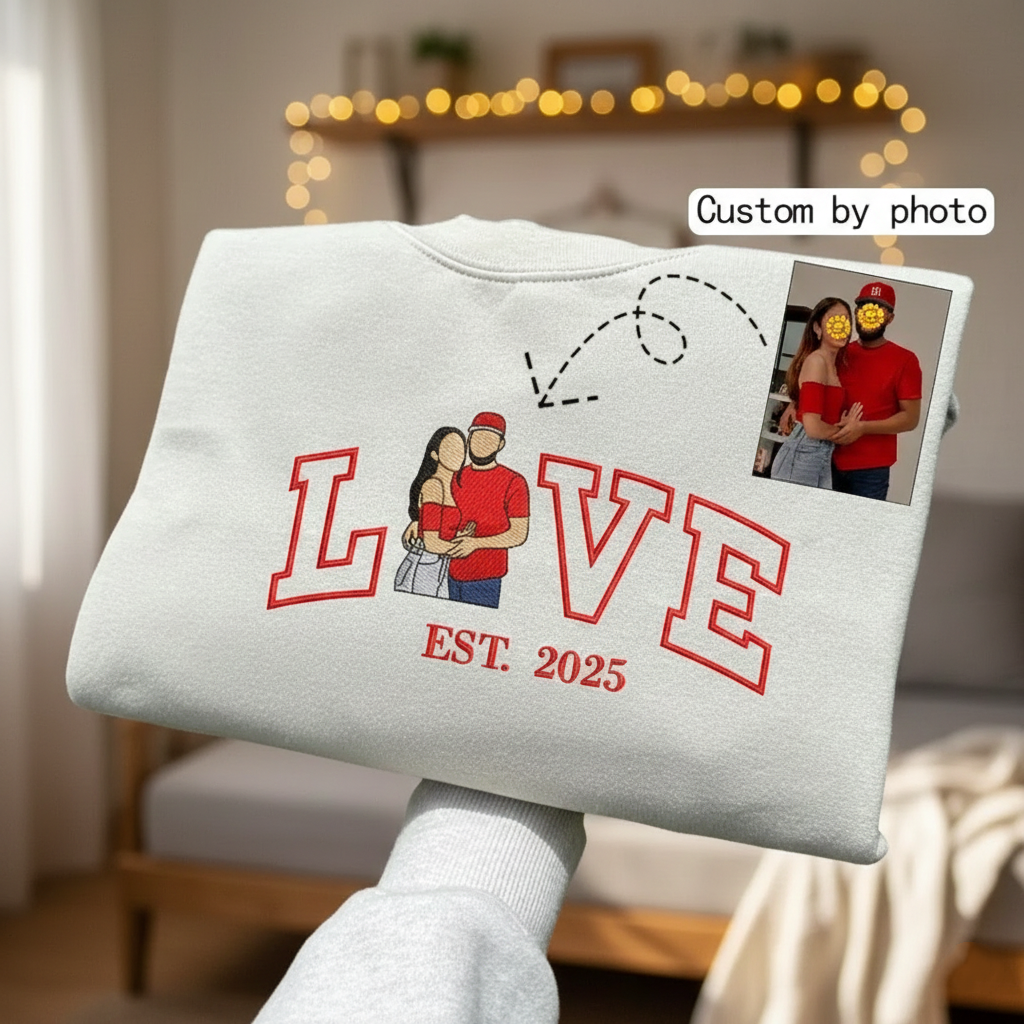 Personalized Embroidered Photo Couple LOVE Est Year Sweatshirt/Hoodie