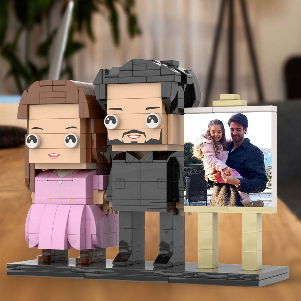 Full Body Customizable 2 People Dad Holding His Daughter In His Arm Photo Frame Personalized Custom Brick Figures Small Particle Block Toy Personalized For Father's Day - Get Photo Blanket