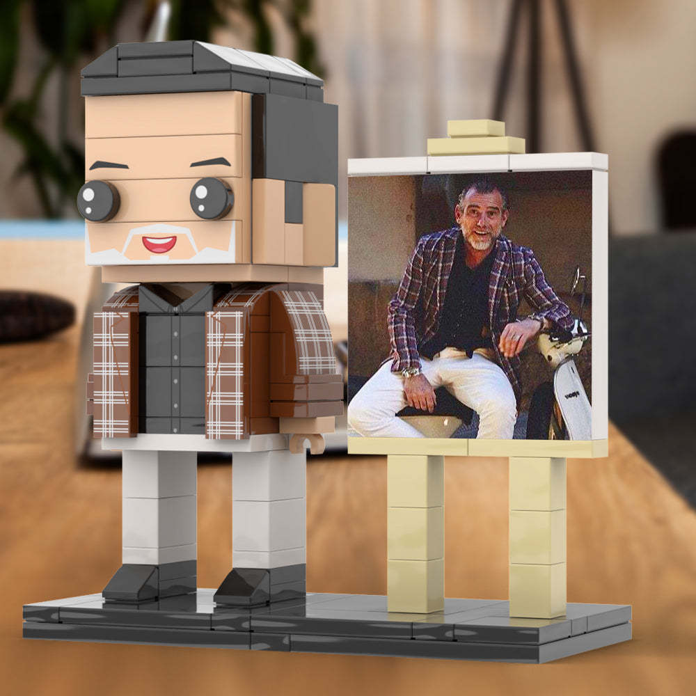 Full Body Customizable 1 Person Cool Daddy in Classic Plaid Shirt Custom Brick with Frame Figures Small Particle Block Toy Brick Me Figures For Father's Day - Get Photo Blanket