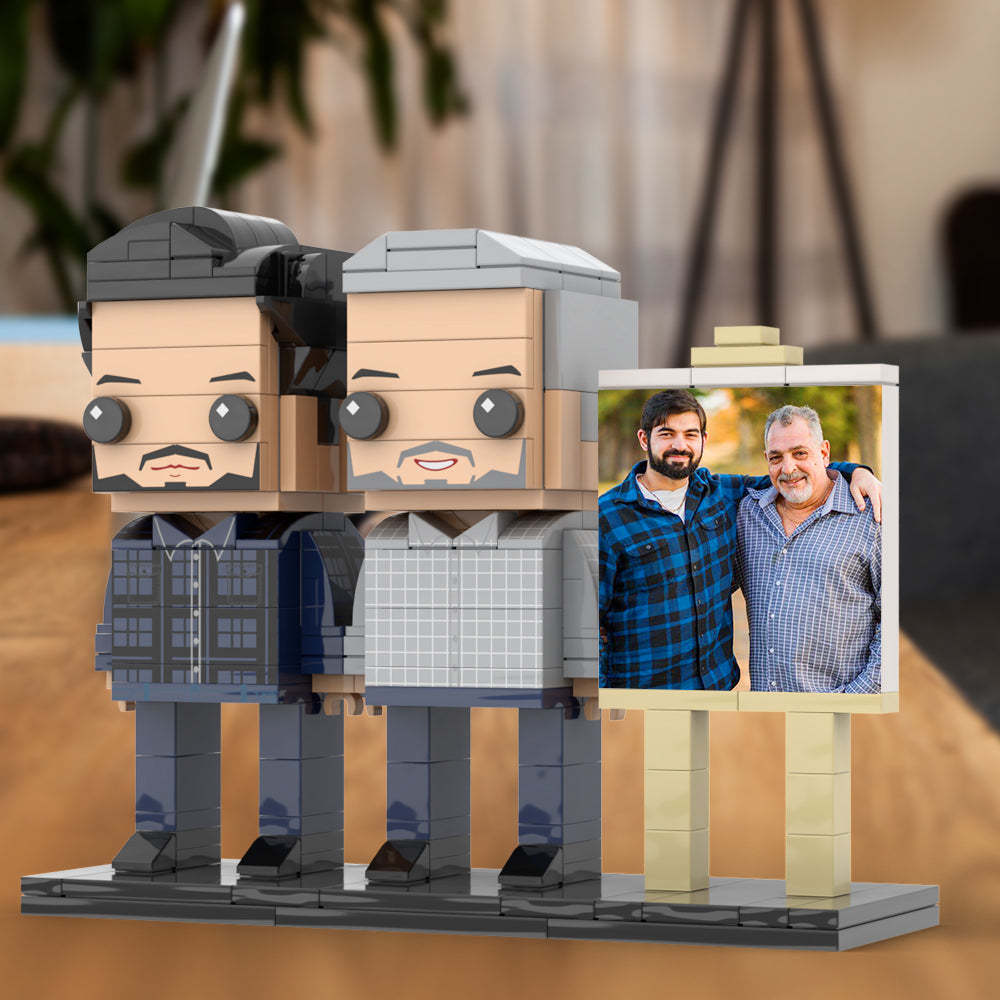 Full Body Customizable 2 People Father And Son Photo Frame Personalized Custom Brick Figures Small Particle Block Toy Personalized For Father's Day - Get Photo Blanket