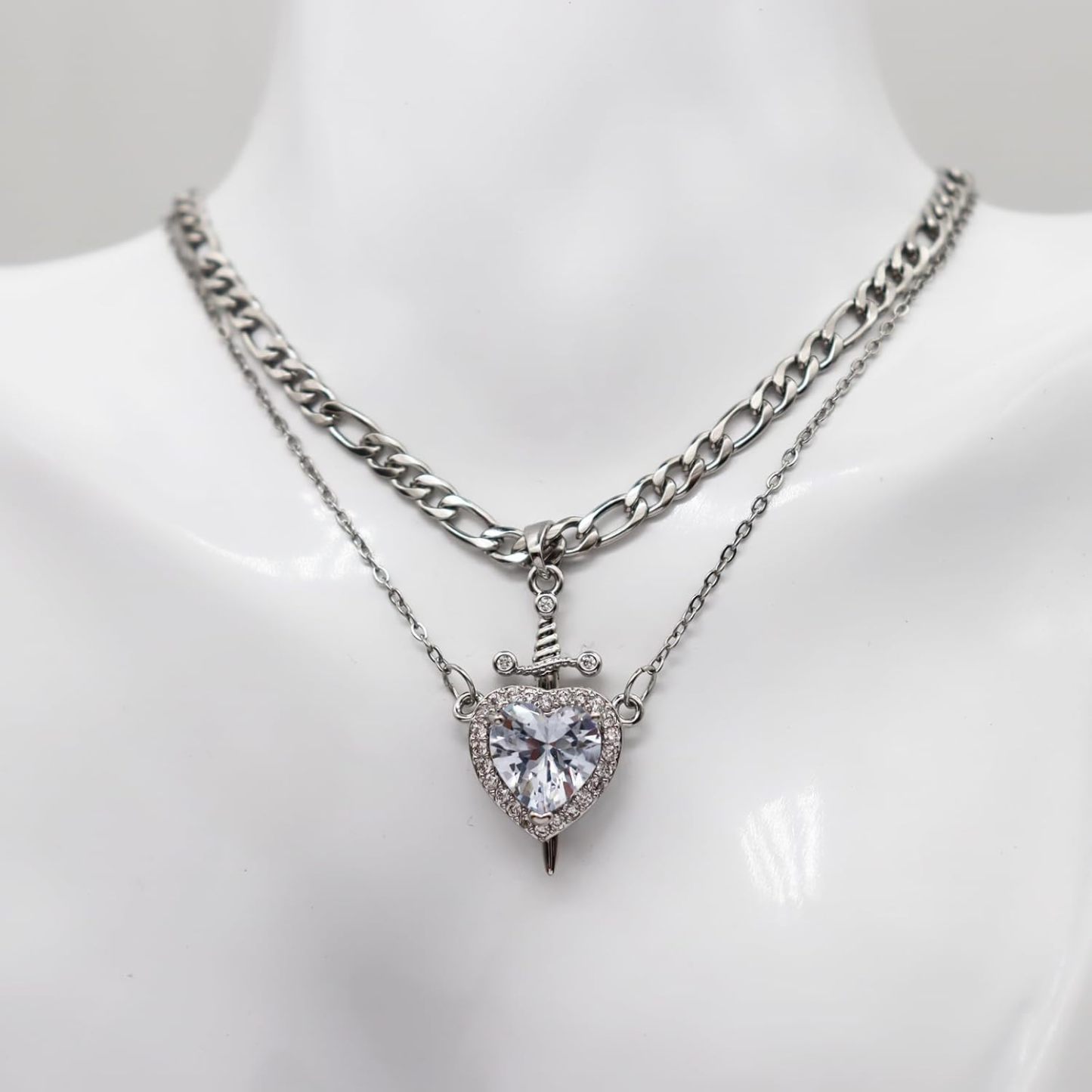 Heart Sword Necklace For Couples Stainless Steel Twist Water Wave Chain Cuban Chain Dainty Trendy Matching Sword And Heart Necklace Set Jewelry Gift - Get Photo Blanket