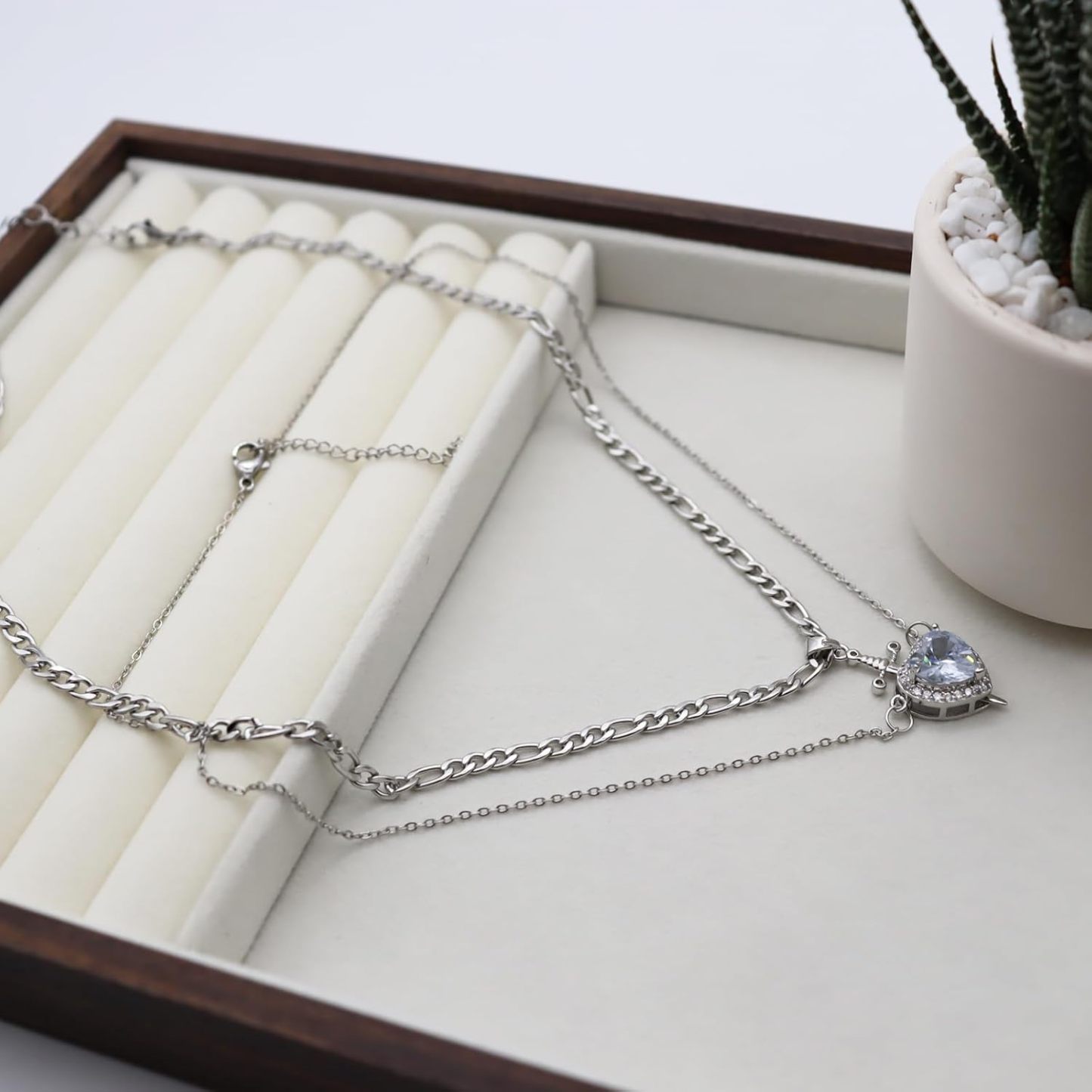 Heart Sword Necklace For Couples Stainless Steel Twist Water Wave Chain Cuban Chain Dainty Trendy Matching Sword And Heart Necklace Set Jewelry Gift - Get Photo Blanket