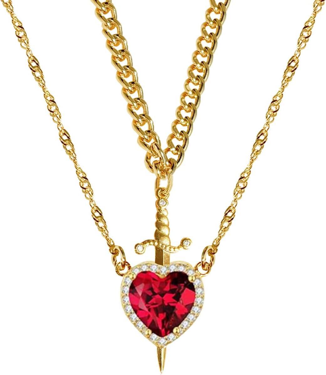 Heart Sword Necklace For Couples Stainless Steel Twist Water Wave Chain Cuban Chain Dainty Trendy Matching Sword And Heart Necklace Set Jewelry Gift - Get Photo Blanket