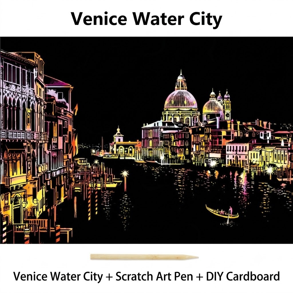 DIY Colorful City Nightscape Scratch Art Creative Craft Kit Multi Famous Scenes