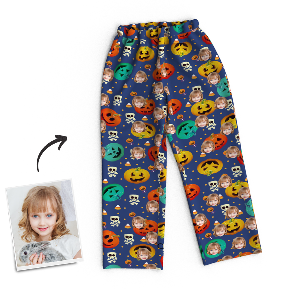 Custom Face Pumpkin Skeleton Pajamas Halloween For Children - Get Photo Blanket