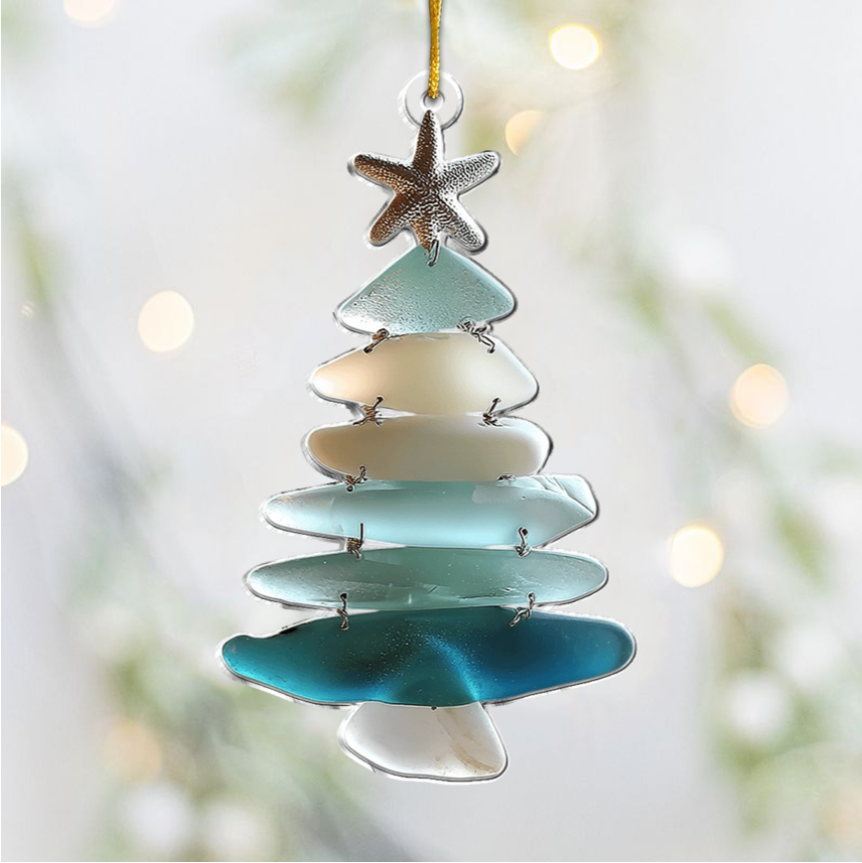 Family Sea Glass Christmas Tree - Personalized Family Ornament
