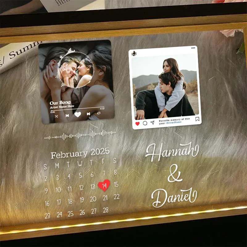 Personalized Spotify Calendar Night Light Frame Personalized Gift Valentine's Day Gifts - Get Photo Blanket