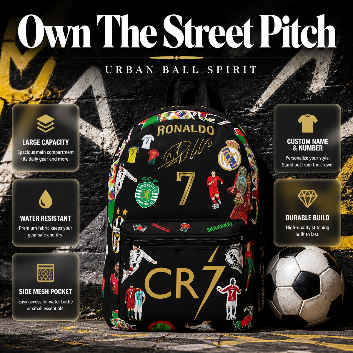 Custom Ronaldo Soccer Backpack: Personalized Sports Fan School Bag