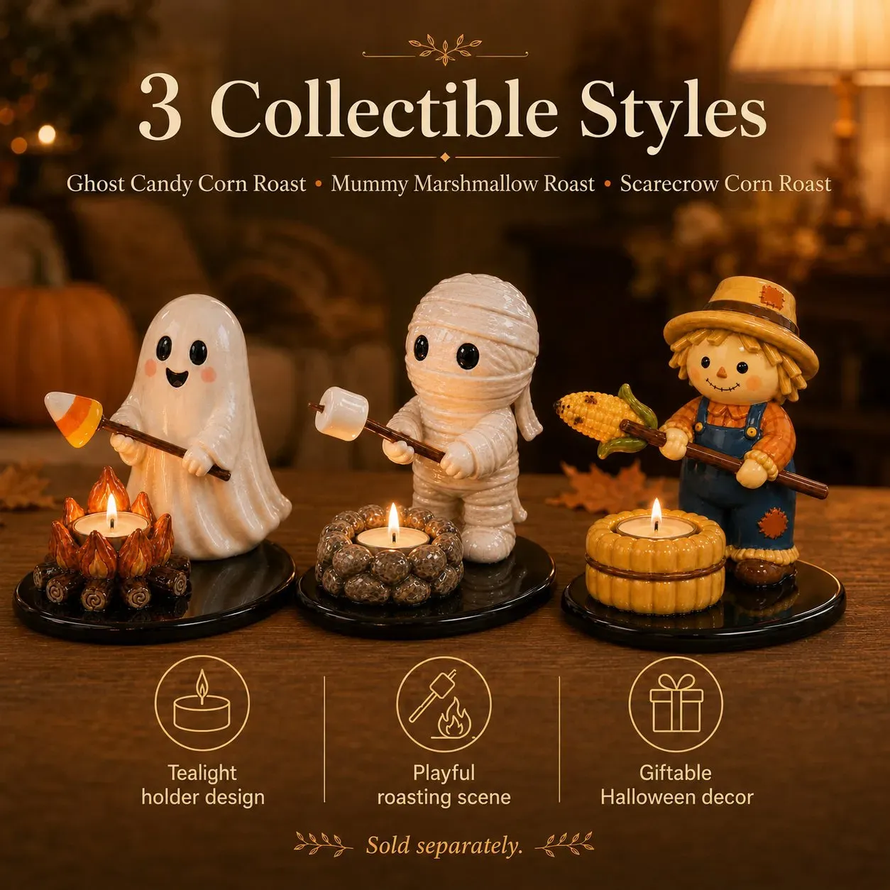 Halloween Ghost Campfire Tealight Holder – Cute Spooky Tabletop Decor for Cozy Fall Ambiance
