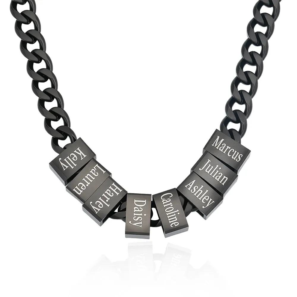 Personalized Minimalist 1-8 Nameplates Men Curb Chain Necklace with Engraved Names Father's Day Anniversary Birthday Gift for Dad Grandpa