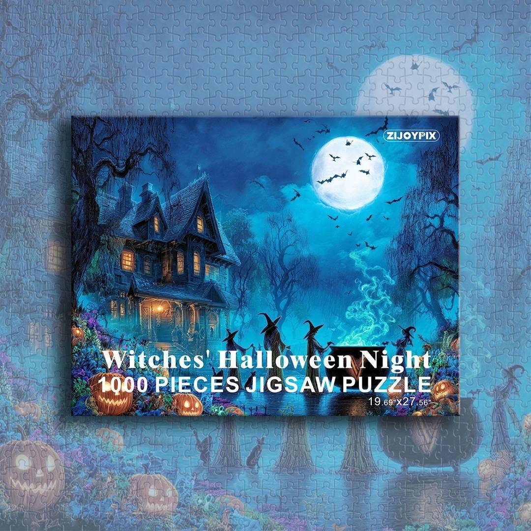 Creative Halloween Puzzle Set for Teens & Adults - Cozy Night In, Book Lovers & Art Enthusiasts, Relaxation Therapy