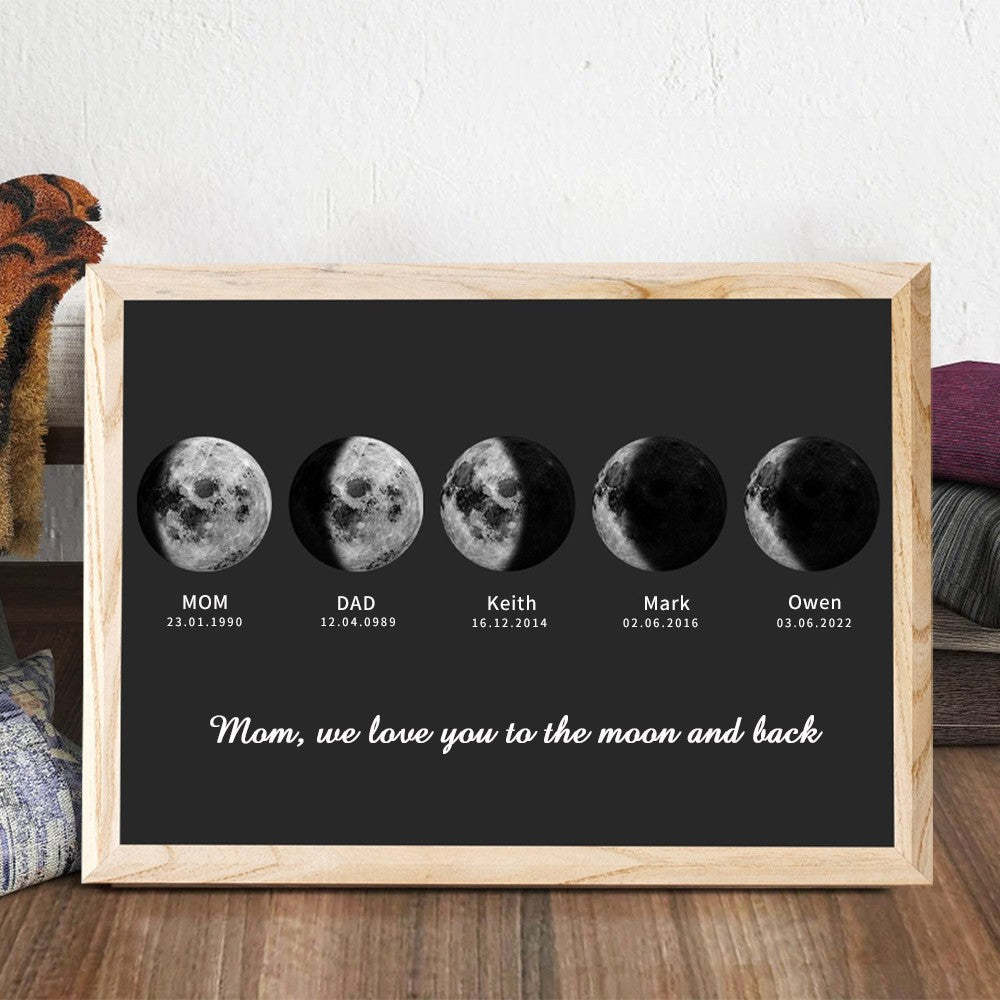 Personalized Family Moon Phase Wood Frame Family Unique Gifts
